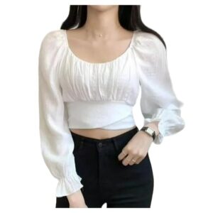 VOGUE EASE | Women's Stylish Puff Sleeve Polycotton Crop Top